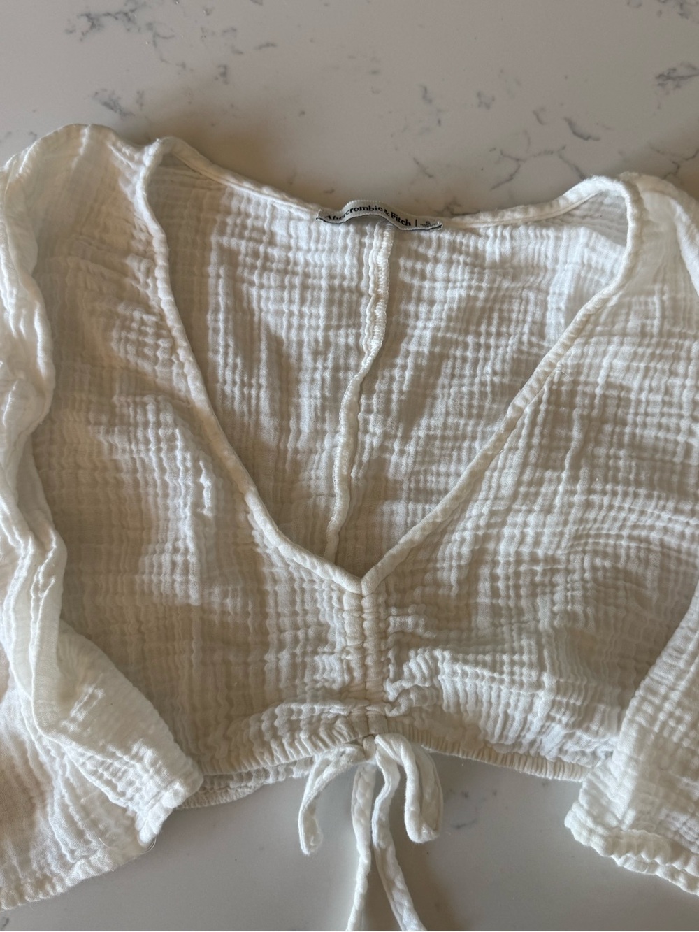 Abercrombie & Fitch White Gauze Cropped Tie-Front Top